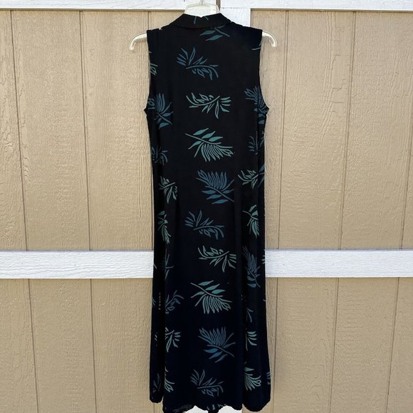 Norm Thompson Black Button Midi Sleeveless Dress Women’s Size Medium Rayon Leaf - Picture 2 of 3